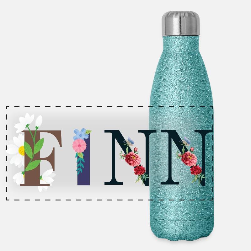 FINN Name mit Blumen geschmückt Panorama Glitzer Isolierflasche 500 ml