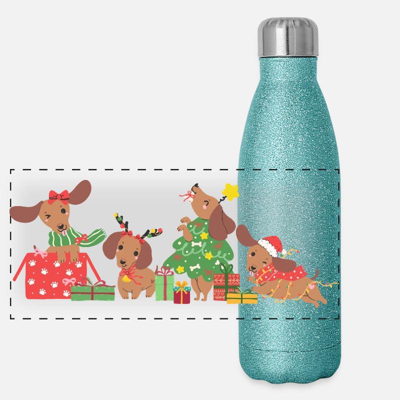 Chien Noël Gourde isotherme panoramique pailletée 500 ml