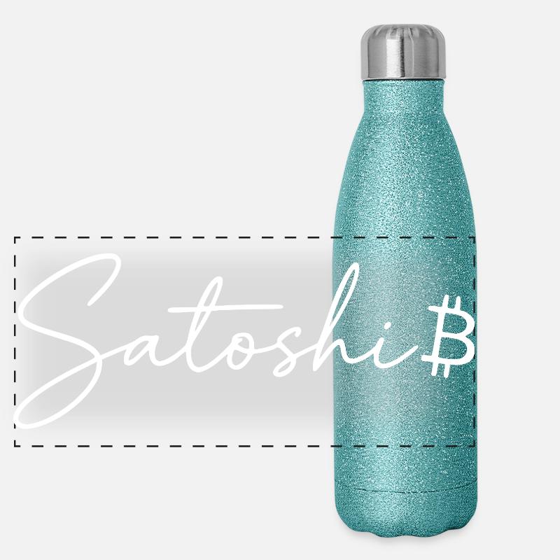 Satoshi Schriftzug Bitcoin Symbol Script Crypto Panorama Glitzer Isolierflasche 500 ml