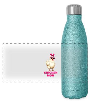 FUNNY CHICKEN MOM SHIRT birthday gift idea women - Panoramic Glitter Thermal Bottle 500 ml - blue glitter - Front