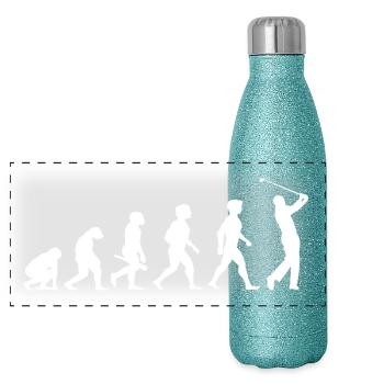 Evolution Golf Golfer Golfer Terrain de golf - Gourde isotherme panoramique pailletée 500 ml - paillettes bleues - Devant