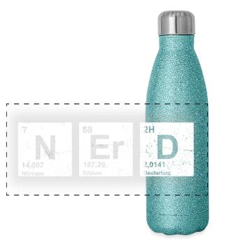Nerd vintage periodic table of elements - Panoramic Glitter Thermal Bottle 500 ml - blue glitter - Front