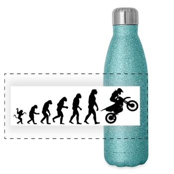 Evolution Motorrad - Panorama Glitzer Isolierflasche 500 ml - Blau Glitzer - Vorne