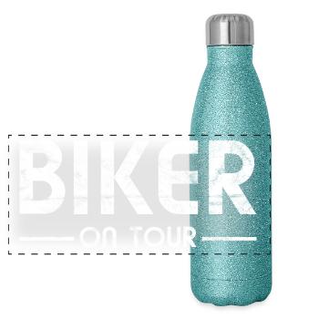 Riding a motorcycle - Biker On Tour - Panoramic Glitter Thermal Bottle 500 ml - blue glitter - Front