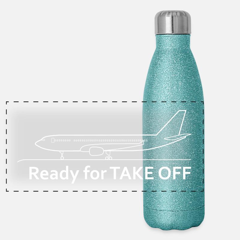 Ready for Take Off - Flugzeug - Urlaub - Reise Panorama Glitzer Isolierflasche 500 ml