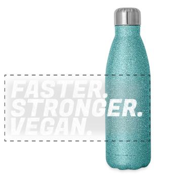 Plus rapide, plus fort, les végétariens végétaliens pouvoir cadeaux - Gourde isotherme panoramique pailletée 500 ml - paillettes bleues - Devant