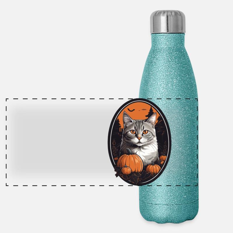 Halloween Cat Panoramic Glitter Thermal Bottle 500 ml