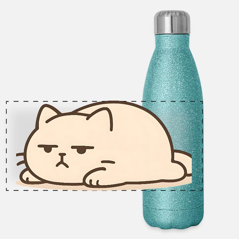 Chat endormi dans le style kawaii Gourde isotherme panoramique pailletée 500 ml