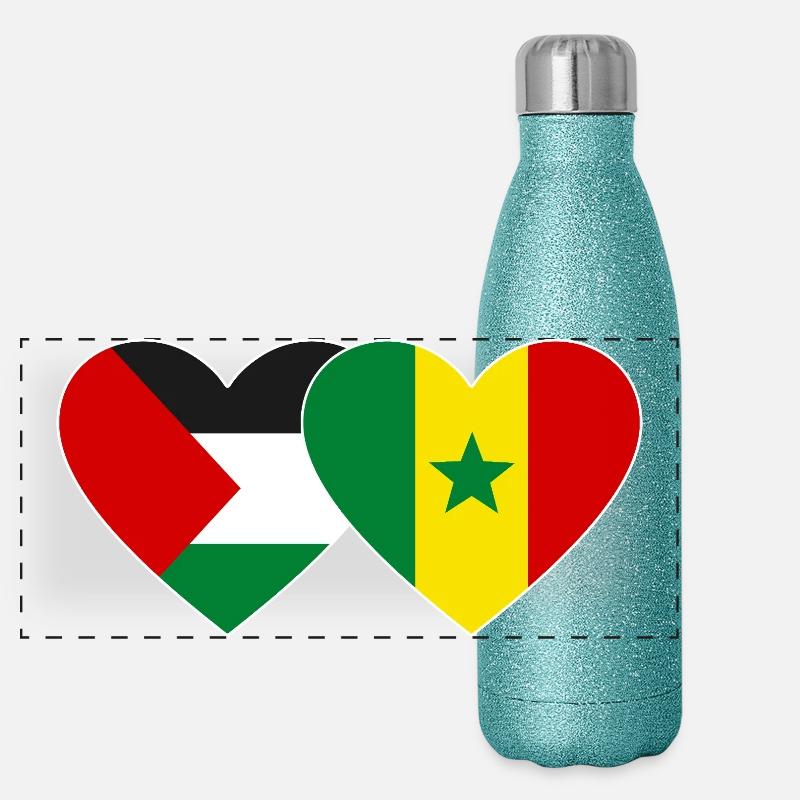 Palestine Sénégal Drapeau Coeur Gourde isotherme panoramique pailletée 500 ml