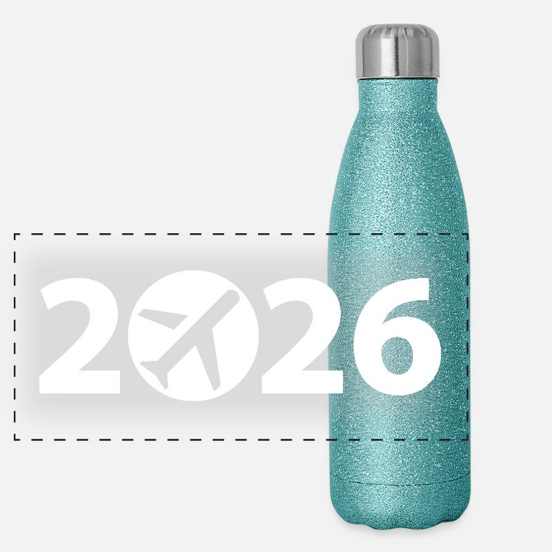 Flug 2026, Reise 2026, Urlaub 2026 Panorama Glitzer Isolierflasche 500 ml