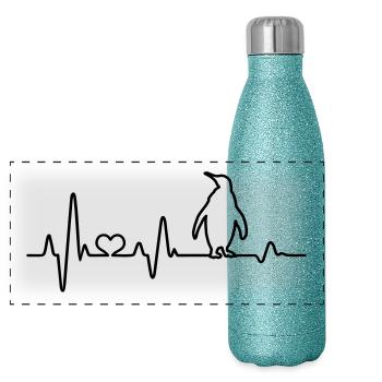 Herzschlag Pinguin EKG Pinguine Südpol Antarktis - Panorama Glitzer Isolierflasche 500 ml - Blau Glitzer - Vorne
