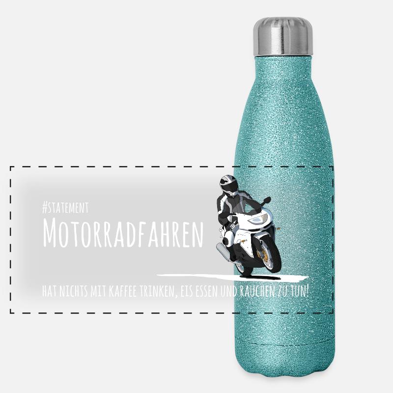 Echter Biker - Motorradfahrer mit Spruch Panorama Glitzer Isolierflasche 500 ml