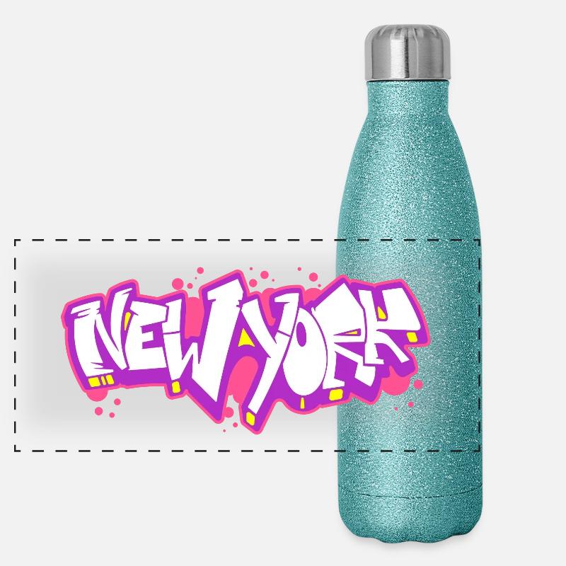 New York Horizontal Graffiti 2 Panoramic Glitter Thermal Bottle 500 ml