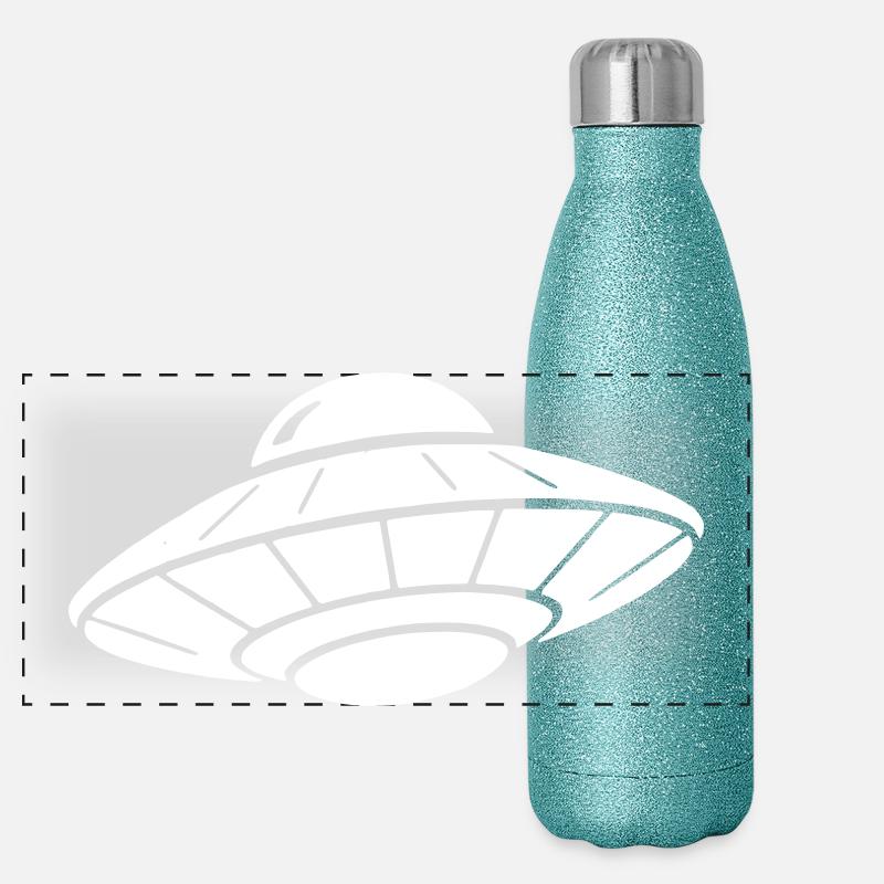 UFO Spaceship Clean Silhouette Vector Panoramic Glitter Thermal Bottle 500 ml