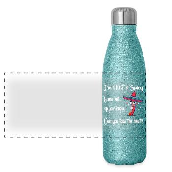 Mexican Chilli "I'm Hot & Spicy" (B1) - Panoramic Glitter Thermal Bottle 500 ml - blue glitter - Front