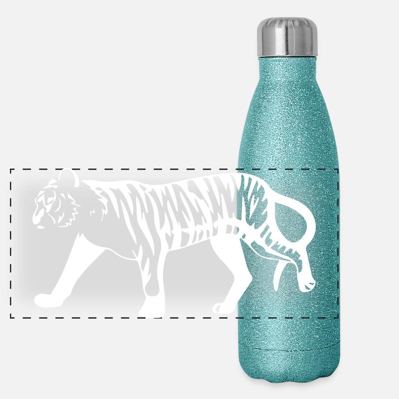 Stylized tiger with animal print Panoramic Glitter Thermal Bottle 500 ml