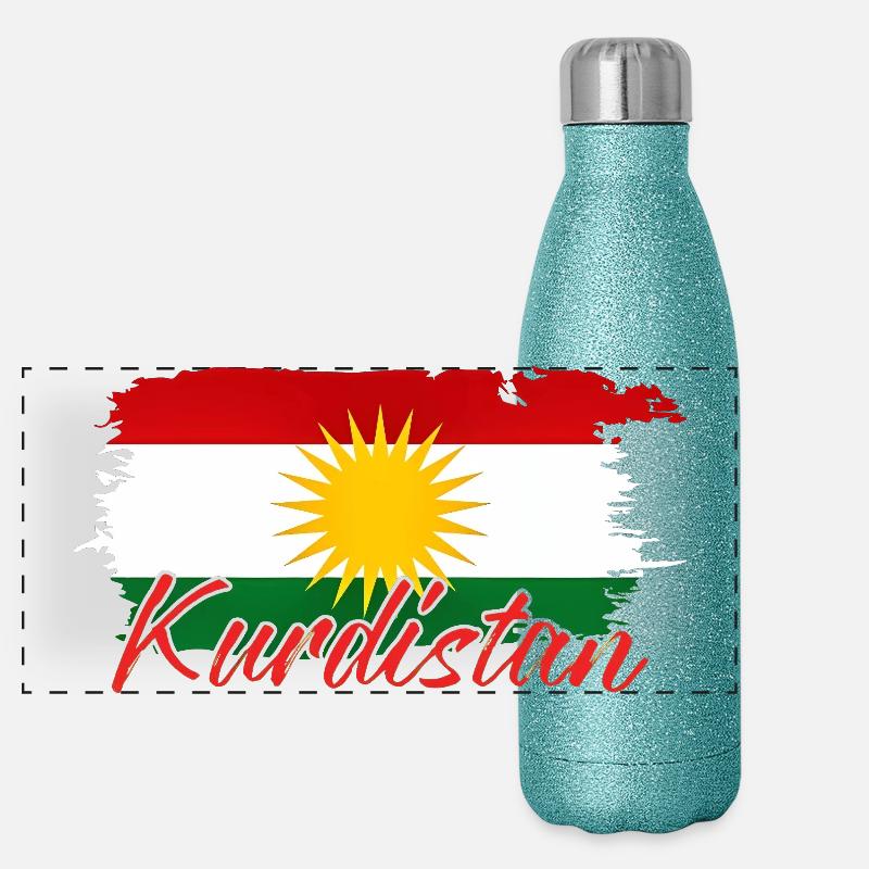 Drapeau kurde avec les Kurdes du Kurdistan Gourde isotherme panoramique pailletée 500 ml