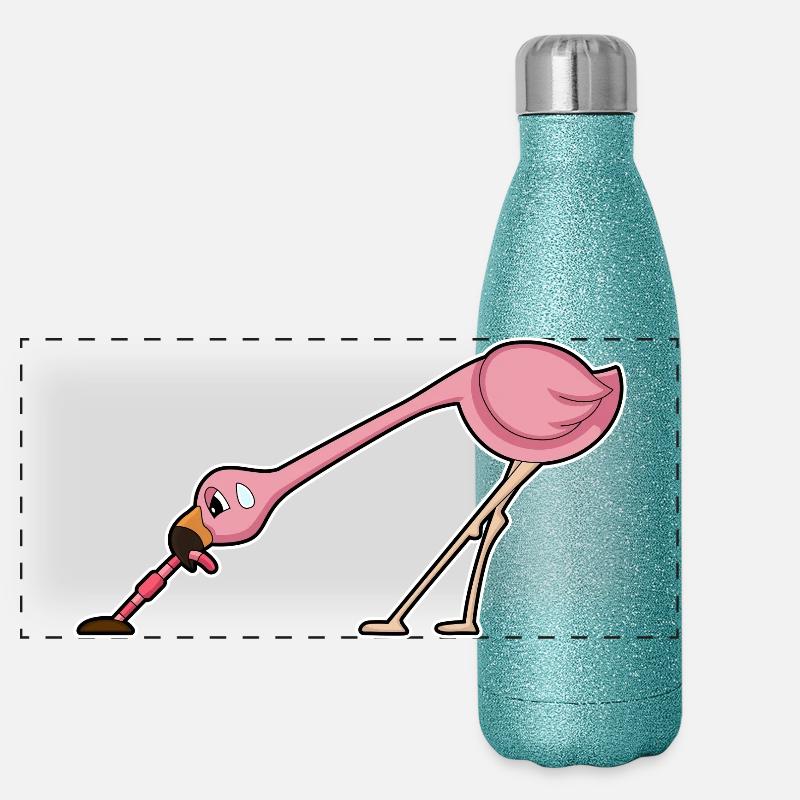 Flamingo Wurm Panorama Glitzer Isolierflasche 500 ml