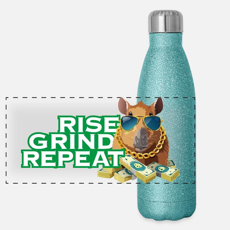 Rise, Grind, Repeat - Capybara Hustle motivation Panorama Glitzer Isolierflasche 500 ml