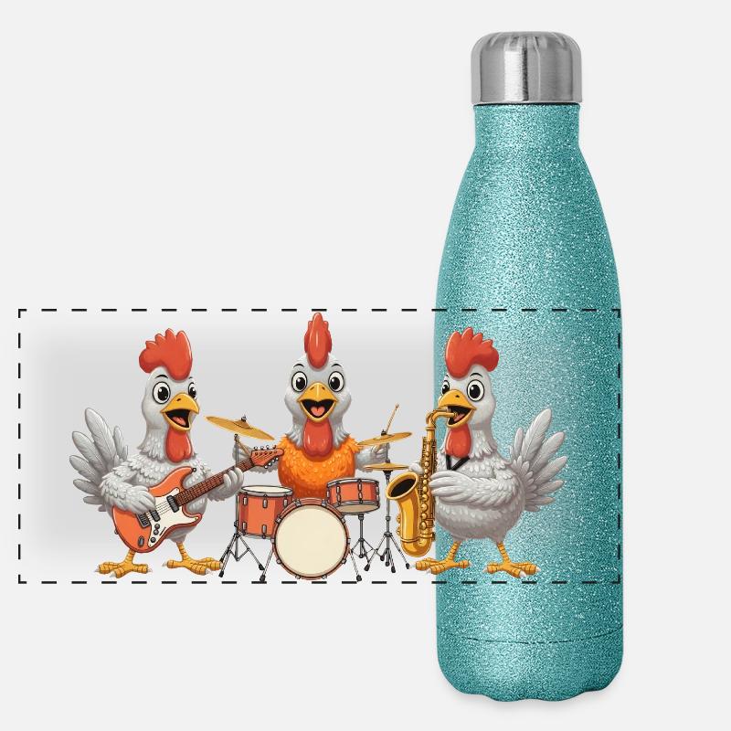 Hühner Musik Panorama Glitzer Isolierflasche 500 ml