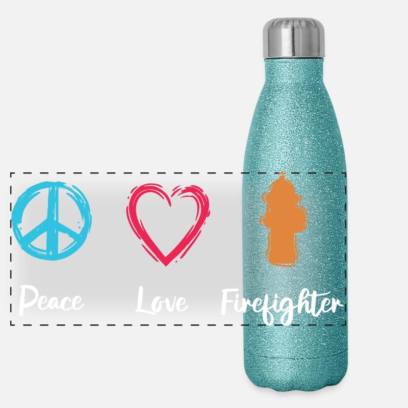 Peace Love Firefighter Panorama Glitzer Isolierflasche 500 ml