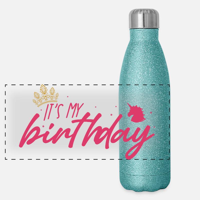 C’est ma couronne d’écriture rose d’anniversaire Gourde isotherme panoramique pailletée 500 ml