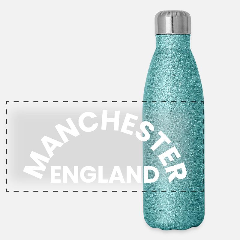 Manchester England Circle Text Panorama Glitzer Isolierflasche 500 ml
