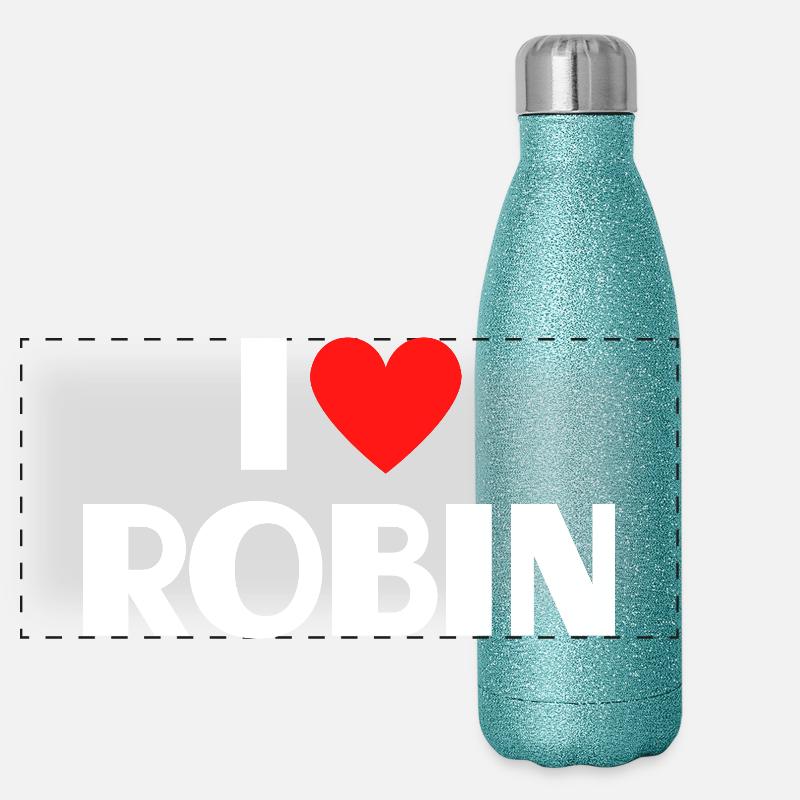 Ich liebe Robin rotes Herz Retro Statement  Panorama Glitzer Isolierflasche 500 ml