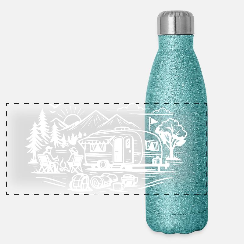 Camping Anhaenger Landschaft  Panorama Glitzer Isolierflasche 500 ml