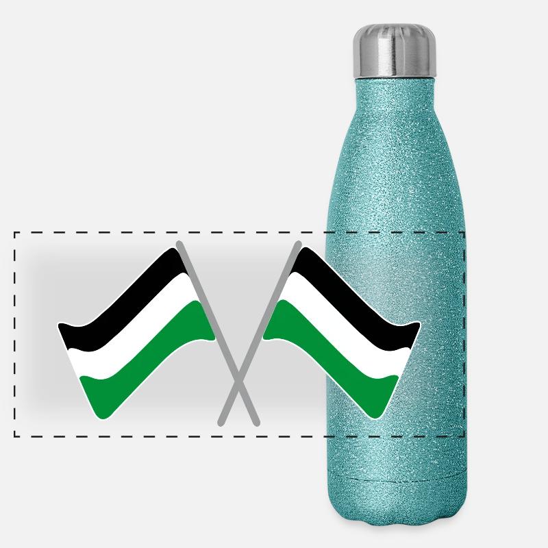 Drapeau noir-blanc-vert | stade de football de drapeau Gourde isotherme panoramique pailletée 500 ml