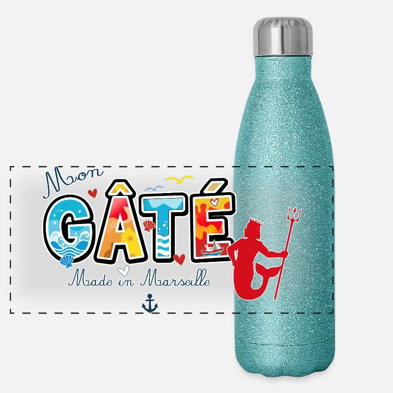 Mon Gâté Expression Marseillaise Poséidon Provence Gourde isotherme panoramique pailletée 500 ml