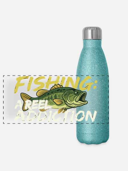 Angeln ist eine echte Sucht - Panorama Glitzer Isolierflasche 500 ml - Blau Glitzer