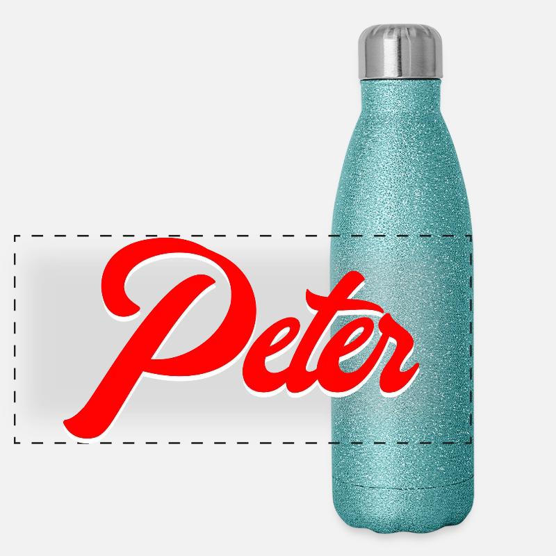 Vintage Red Script Name Peter Design Panorama Glitzer Isolierflasche 500 ml