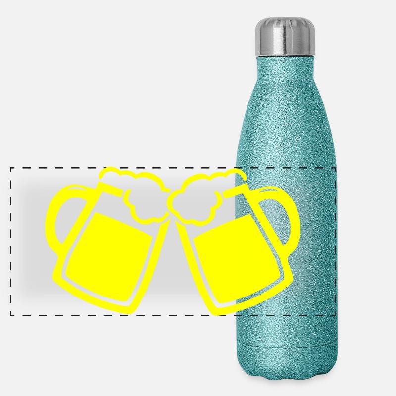Anstoßen mit Bierkrügen Panorama Glitzer Isolierflasche 500 ml