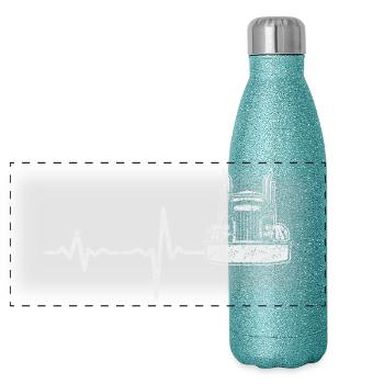 Heartbeat Truck Trucker LKW Straße Geschenk - Panorama Glitzer Isolierflasche 500 ml - Blau Glitzer - Vorne