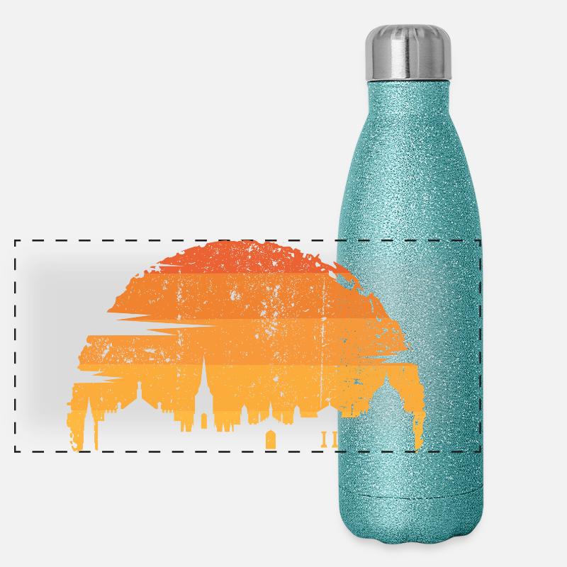 Silhouette d’horizon du coucher de soleil Gourde isotherme panoramique pailletée 500 ml