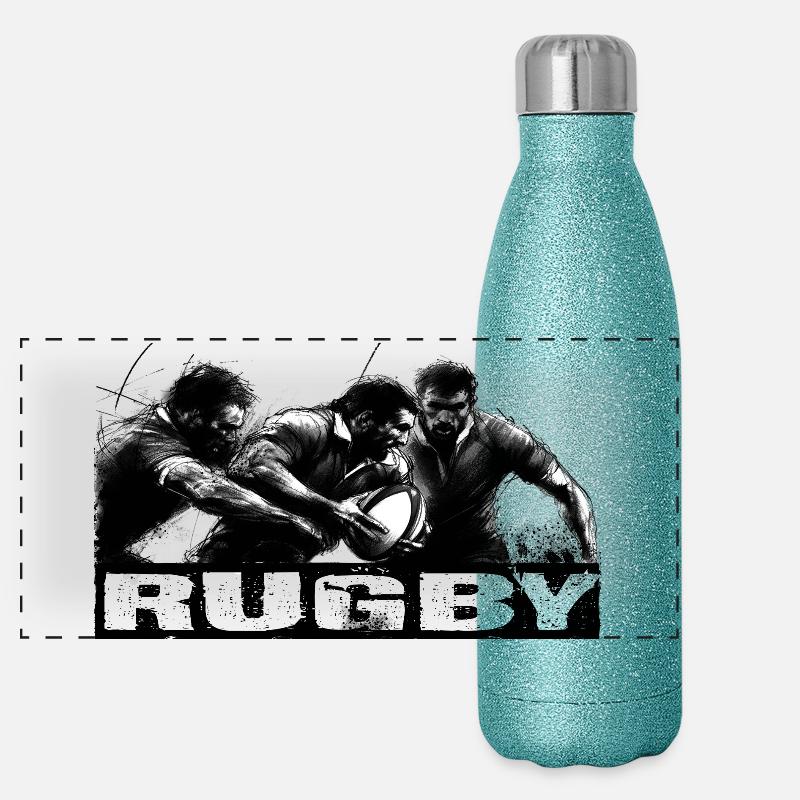 Rugby in Bewegung Panorama Glitzer Isolierflasche 500 ml