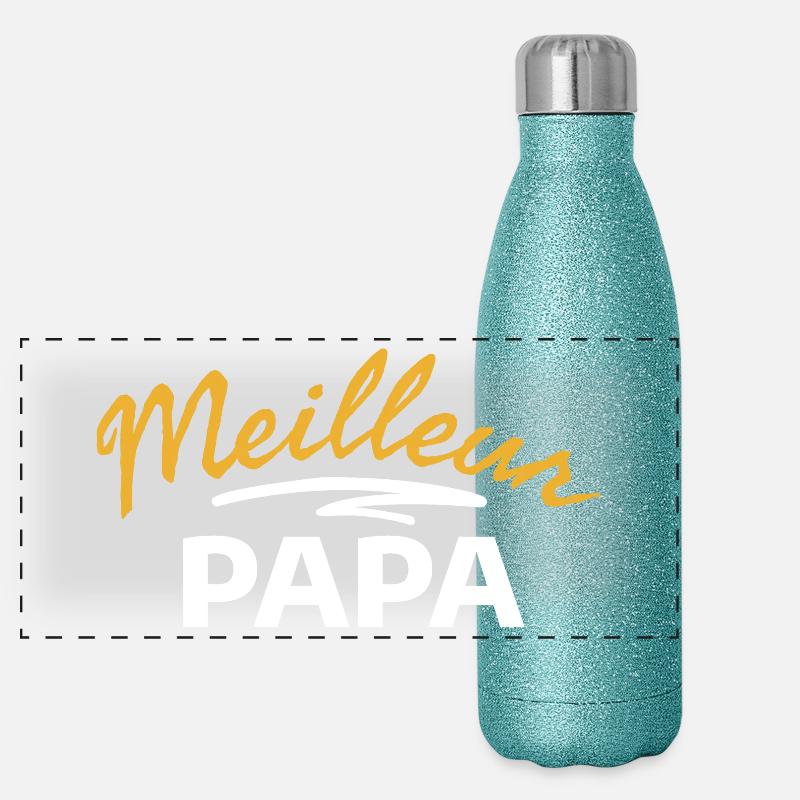 Best Dad Family Gift - Panoramic Glitter Thermal Bottle 500 ml - blue glitter