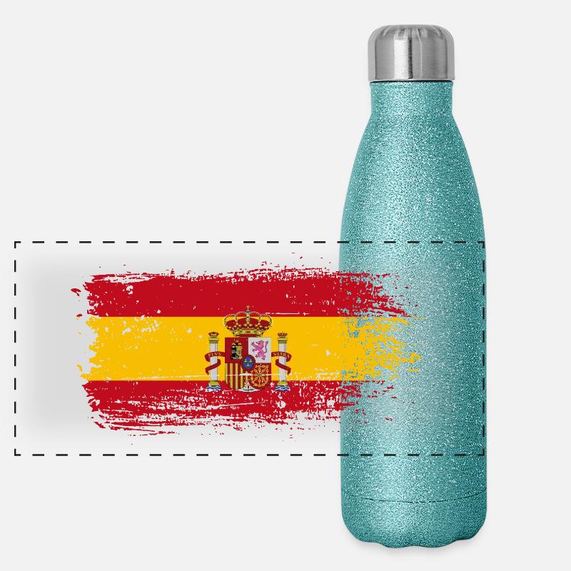 Spanish Flag Crest Splash Panoramic Glitter Thermal Bottle 500 ml