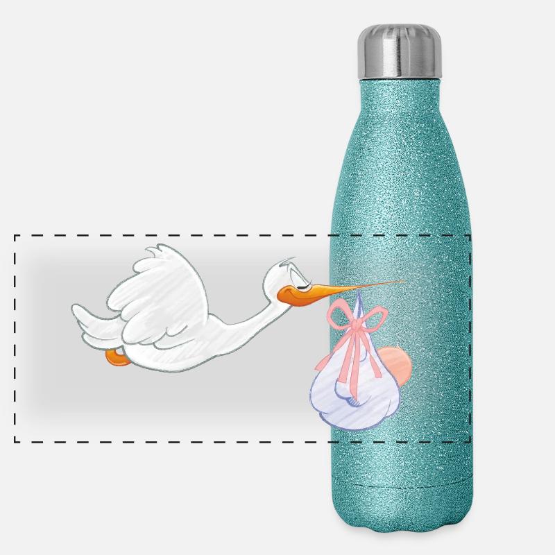 Storch mit Baby Panorama Glitzer Isolierflasche 500 ml