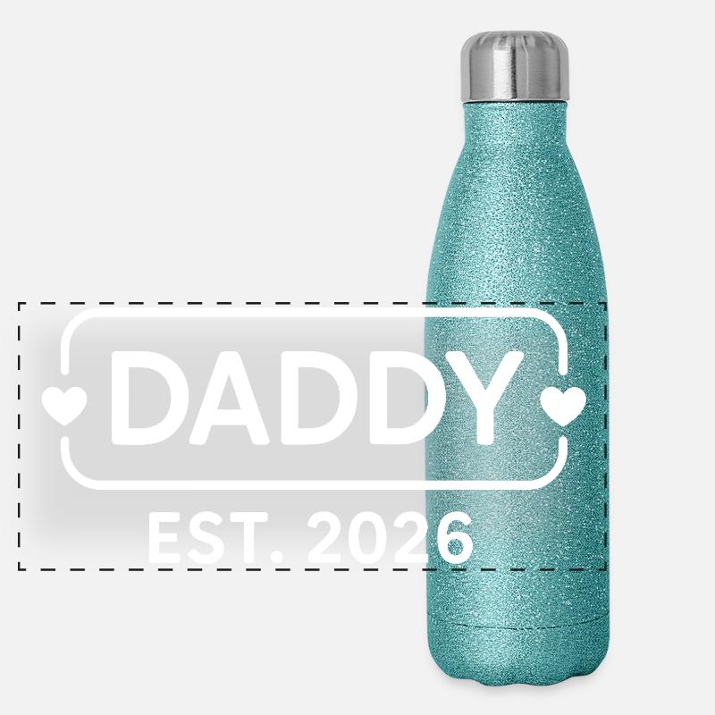 DADDY 2026 Stolzer werdender Vater Panorama Glitzer Isolierflasche 500 ml