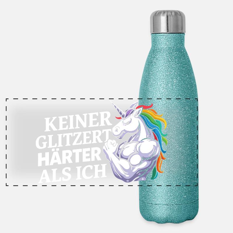Härter als ich – Einhorn Kraftdesign Panorama Glitzer Isolierflasche 500 ml