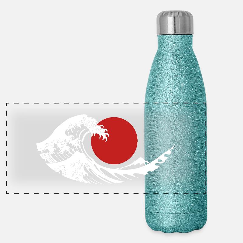 Great Wave Red Sun Japanese Aesthetic Panoramic Glitter Thermal Bottle 500 ml