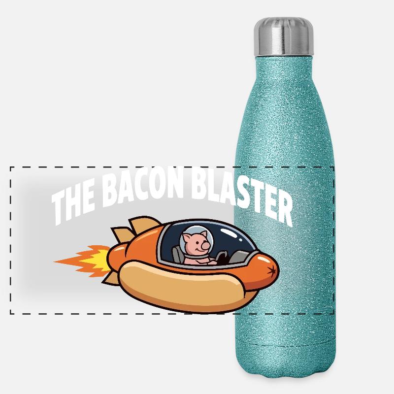 Bacon Blaster Lustiges Space Pig Raketendesign Panorama Glitzer Isolierflasche 500 ml