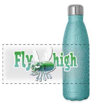 shirt motif fly party fly high new - Panoramic Glitter Thermal Bottle 500 ml - blue glitter - Front