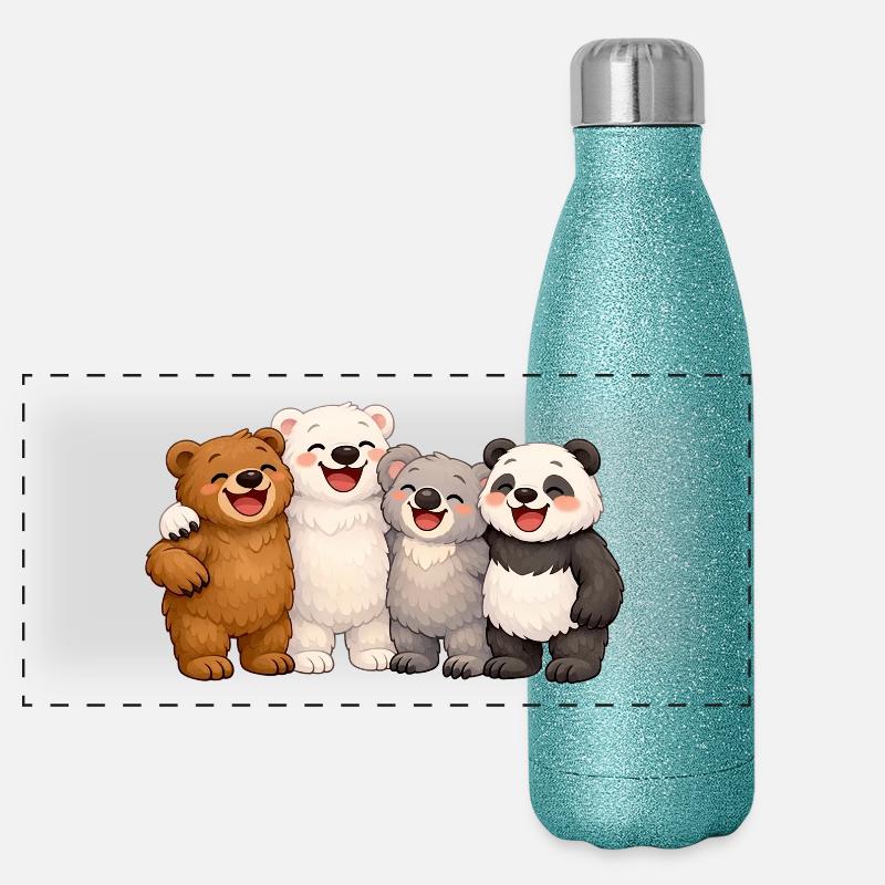 Vier Bären in Freundschaft Panorama Glitzer Isolierflasche 500 ml