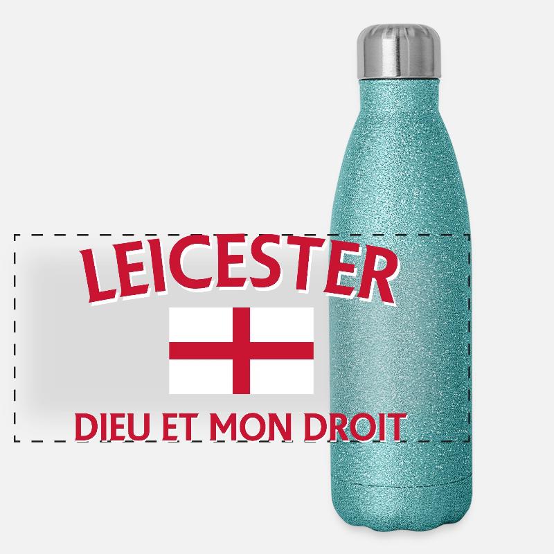 Leicester Angleterre Drapeau et devise Gourde isotherme panoramique pailletée 500 ml