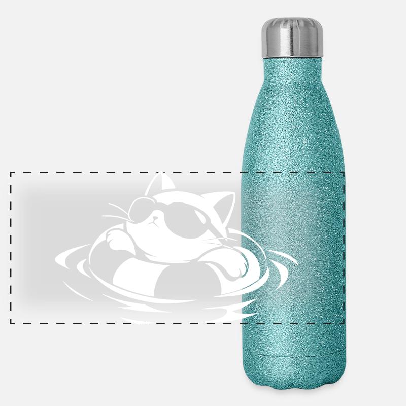 Un chat cool dans l’eau Gourde isotherme panoramique pailletée 500 ml