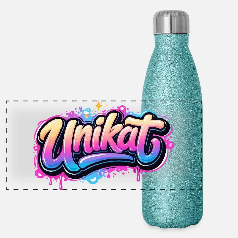 Unique Graffiti Neon - Panoramic Glitter Thermal Bottle 500 ml - blue glitter