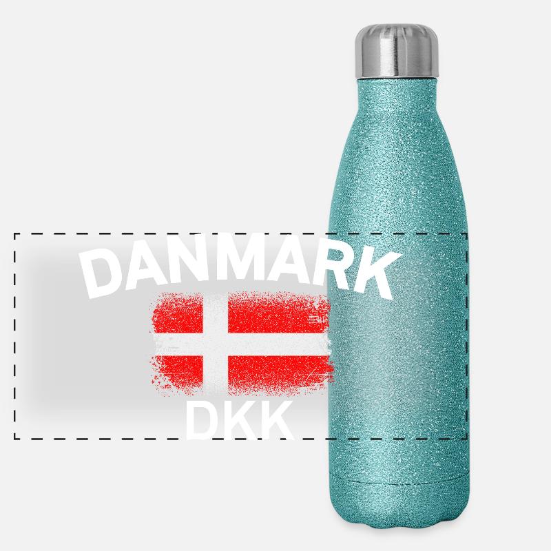 Drapeau danois Grunge Nordic Pride Gourde isotherme panoramique pailletée 500 ml